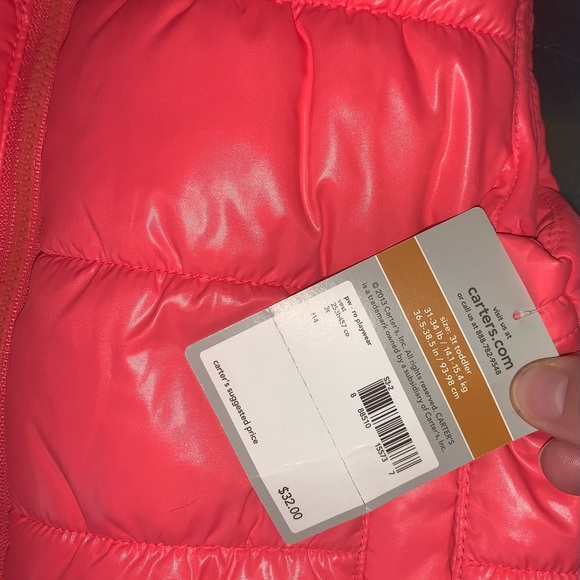 New Carter’s Kids Girls Winter Jacket Vest Puffer Coat 3T Coral Pink Toddler - Picture 4 of 4